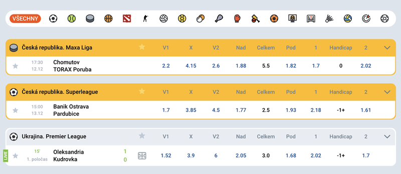 Sportovní sázení na Mostbet